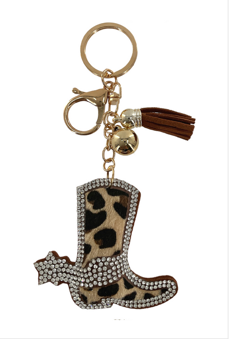 Rhinestone Leopard Boots Keychain
