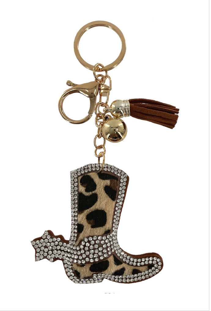 Rhinestone Leopard Boots Keychain
