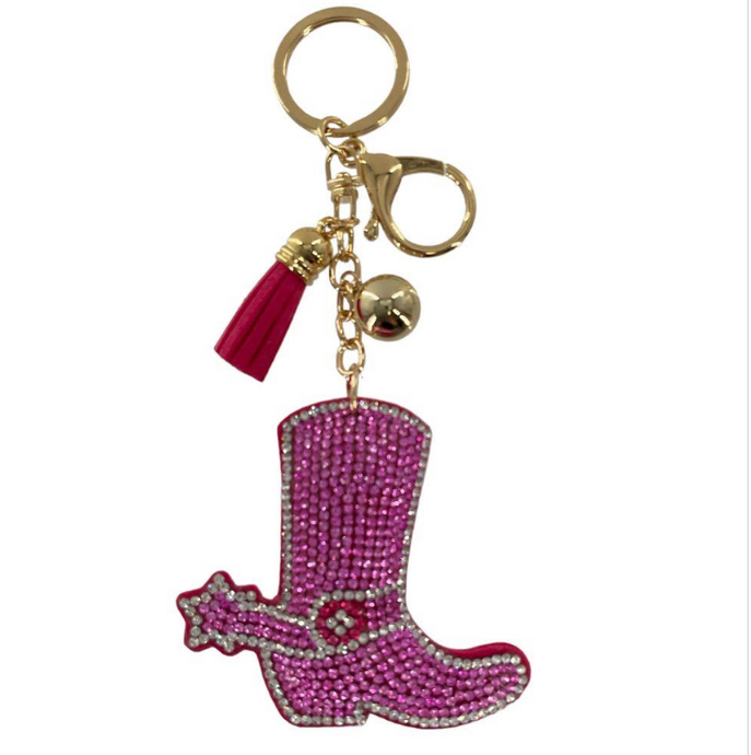 Rhinestone Pink Boots Keychain