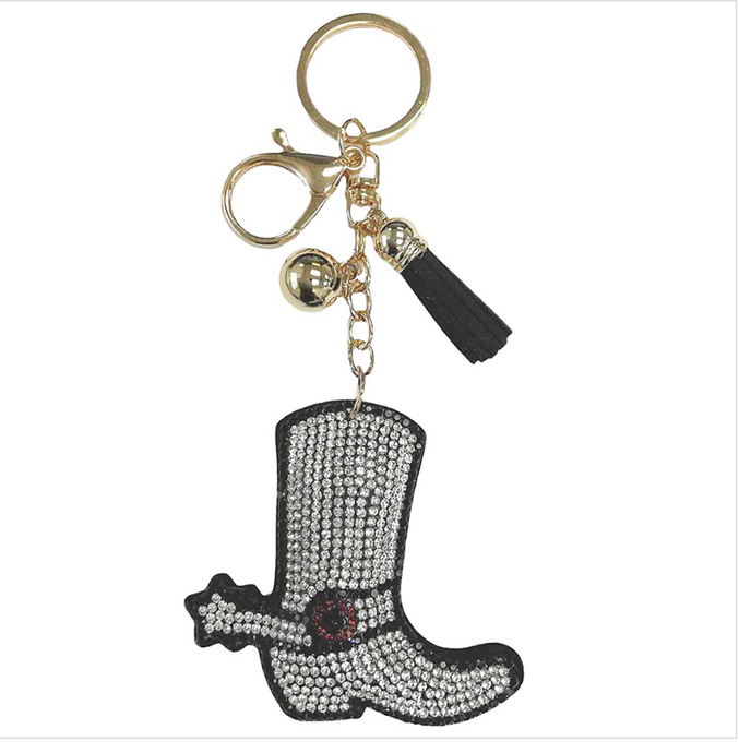Rhinestone Black Boots Keychain