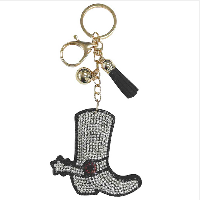 Rhinestone Black Boots Keychain
